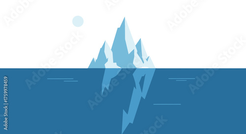 Arctic Glacier Floating At Night With Moon And Mirror Reflection Below The Surface