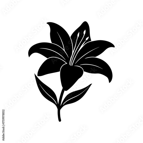 Silhouette Of Lily Flower Vector Clipart On White Background