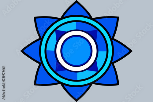 Blue Circular Emblem with Symmetrical Shapes