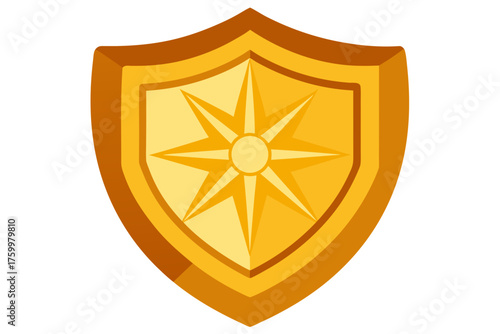 Golden Shield with Star Symbol Displayed on White Background