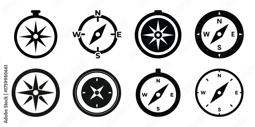 Fototapeta premium compass minimal flat icon set