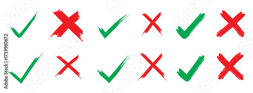 Cross mark, exclamation mark, check mark. Button icon Green, red, yellow circle symbol . Vector illustration.