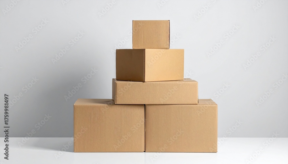 Fototapeta premium Stacked cardboard boxes arranged in a pyramid formation