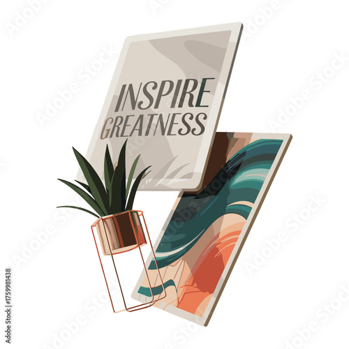 Motivational Wall Art and Modern Plant Decor Elevating Interior Space
