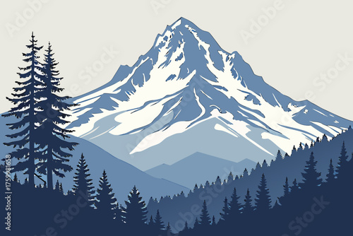 Minimalist Mount Baker vector in cool blue mountain tone

