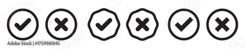 check mark icon. Task Approved or done symbol. True or false, right or wrong sign vector. Tick mark button of correct or wrong way sticker.