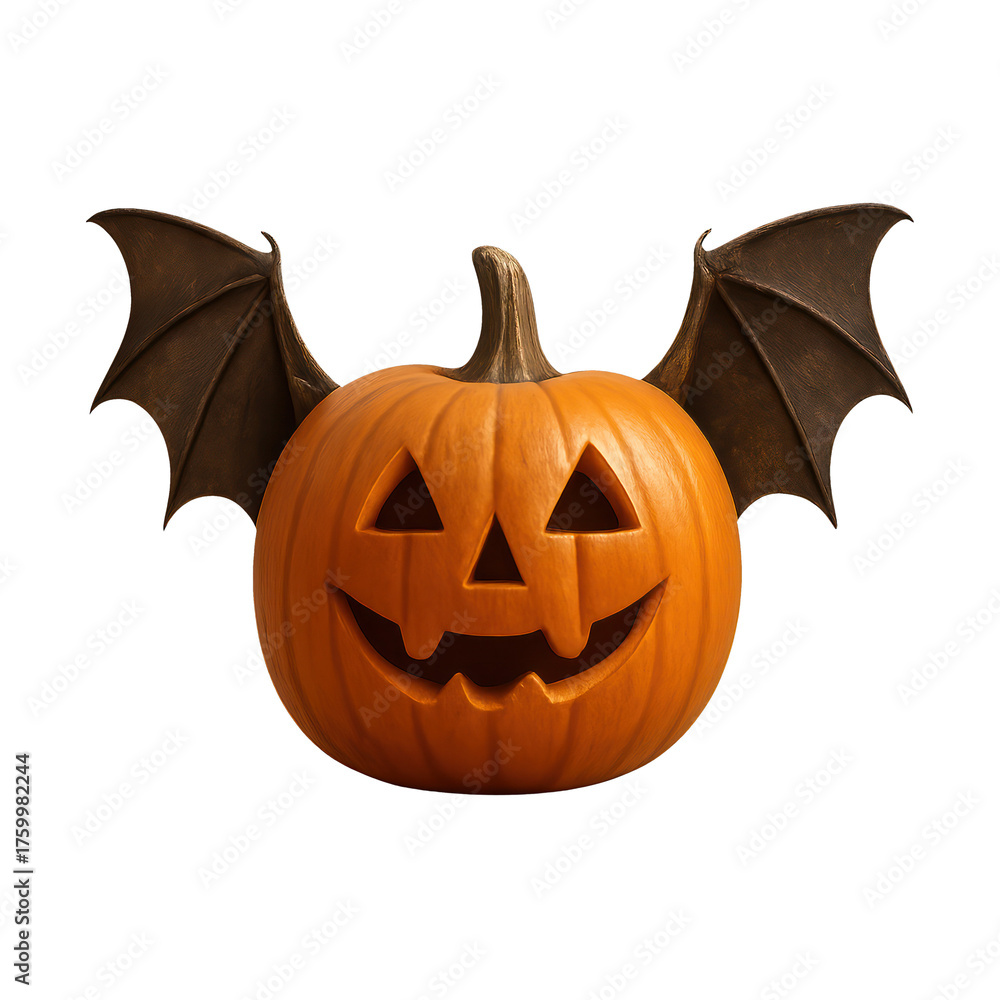 Fototapeta premium PNG Halloween pumpkin with bat wings.