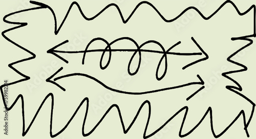 Abstract hand drawn diagram illustrating chaotic movement and direction