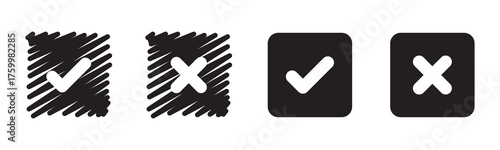 check mark icon button set. check box icon with right and wrong buttons and yes or no checkmark icons in green tick box and red cross. vector illustration