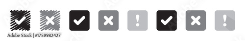 Check mark icon button set. Check box icon with right and wrong buttons and yes or no checkmark icons in green tick box and red cross. Isolated checkmark symbol, right and wrong sign concept. Icon.