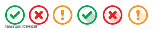 check mark icon button set. check box icon with right and wrong buttons and yes or no checkmark icons in green tick box and red cross