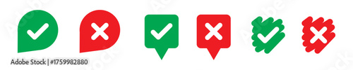 Set of tick mark in green and cross mark in red colour and stroke with white background, check and cross mark icon set. checkmark and x mark icon use for apps and website. checkmark, icon, vector.