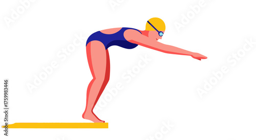 Athlete In Launch Position Ready To Swim In A Swimming Pool Isolated On Black Background