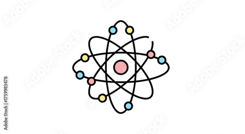 Atomic Structure Depiction With Pastel Colors in Front Of Black Background Illustration