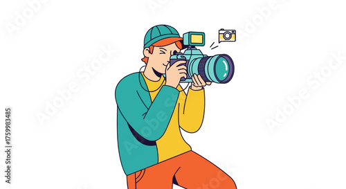 Camera Operator Capturing Moments Depicting Storytelling In This Vibrant Artistic Illustration