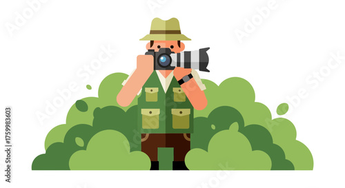 Candid Wildlife Photographer Capturing Moments Among Lush Greenery Environment