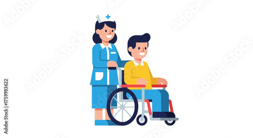 Caring Nurse Assists Man in Wheelchair Demonstrating Compassion And Support In Medical Environment