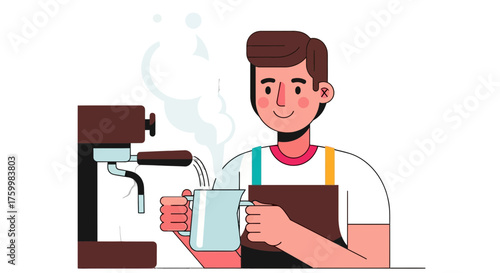Barista Brewing Coffee with Steaming Machine and Serving a Fresh Cup of Deliciousness