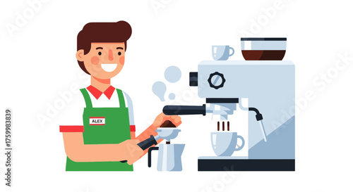 Barista Brewing Coffee with a Modern Machine in a Professional Workplace Setting