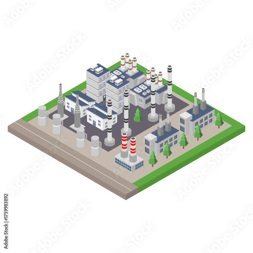 Factory isometric buildings vector icon