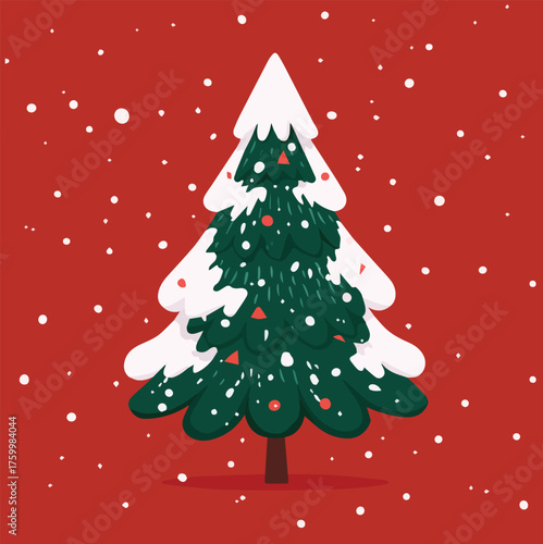 Vector illustration of Christmas tree for Christmas Day with snows