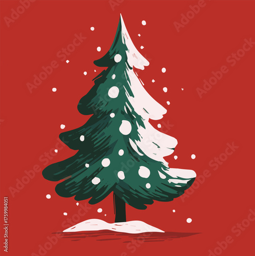 Vector illustration of Christmas tree for Christmas Day with snows