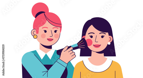 Beauty Artist Applying Blush to a Client: A Vector Illustration for the Beauty Industry