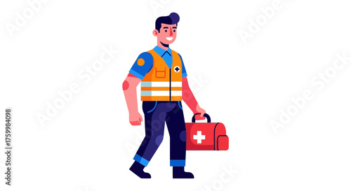 Cartoon Medic Walking With Medical Kit On Black Background Offering Aid and Assistance