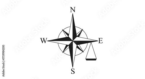 Black Compass Rose with an Embedded Symbol, Navigational and Directional Concept