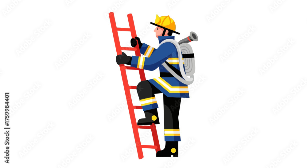 Obraz premium Brave Firefighter Climbing a Ladder to Extinguish Flames and Protect Lives Against Danger