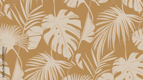 Trendy tropical leaf pattern in tan and beige for a modern, earthy vibe - ideal for backgrounds, textiles, and stylish designs
