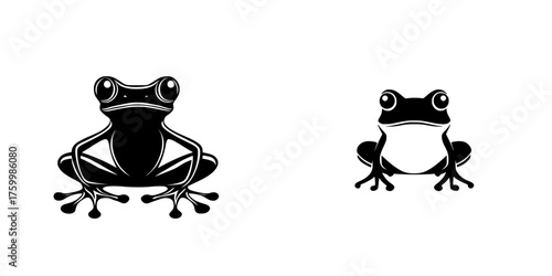 Two stylized frogs with distinctive designs showcasing contrast in features and forms