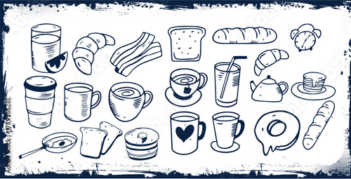 Hand drawing of europe food set isolated on white background