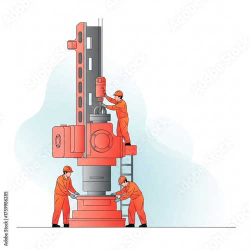 Modern minimalist industrial drilling teamwork vector illustration
