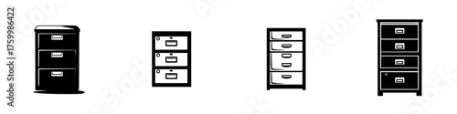 Various styles of filing cabinets displayed in a clean and minimalist layout for office organization