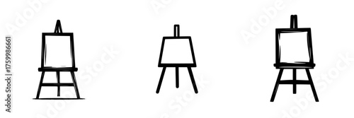 Various easels standing in a row showcasing simple designs for artistic display and creativity