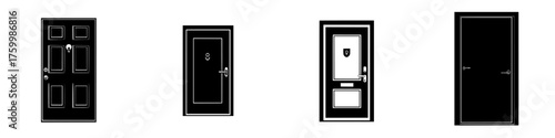 Different styles of doors displayed in a minimalistic design, showcasing various shapes and arrangements for interior decoration