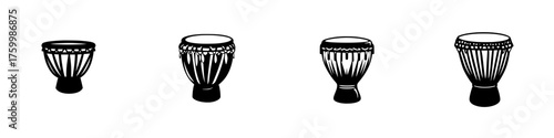 Various traditional drums displayed together in a rhythmic arrangement showcasing cultural diversity and musical art forms