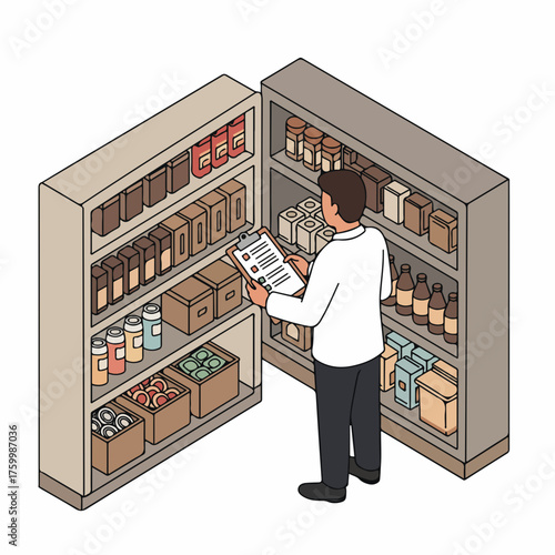 Isometric Style Detail Pantry Inventory Checking List Illustration Stocking Supplies