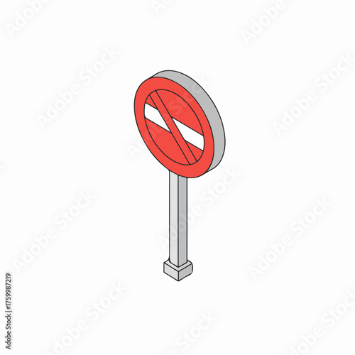 Isometric Simple No Entry Sign Road Street Urban Icon Illustration