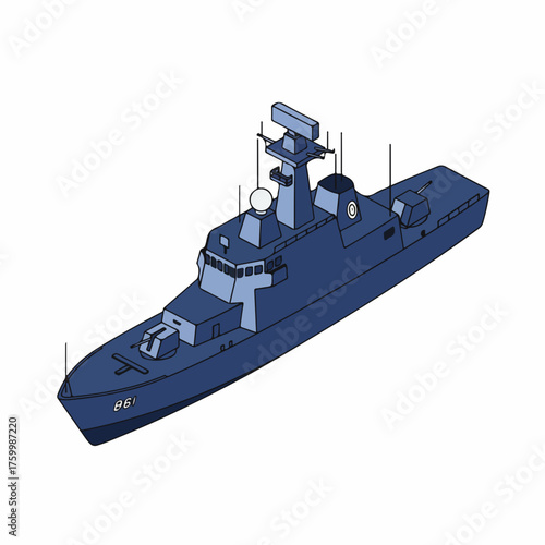 Isometric Detailed Naval Warship Frigate Battle Military Vessel Illustration