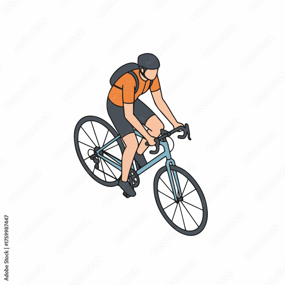 Obraz premium Isometric Full Body Cyclist Illustration Riding a Bicycle with Helmet