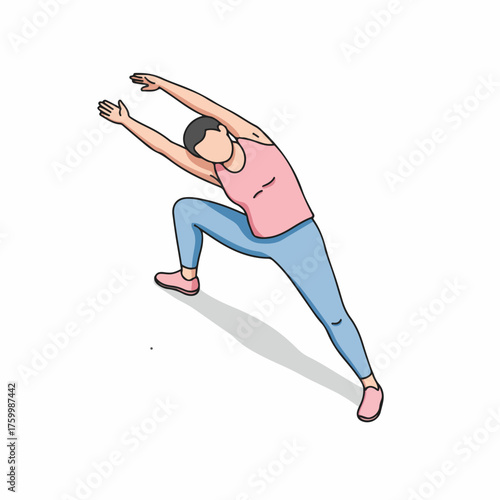 Isometric Style Stretching Woman Doing Side Bend Exercise Illustration
