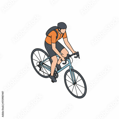 Isometric Full Body Cyclist Illustration Riding a Bicycle with Helmet