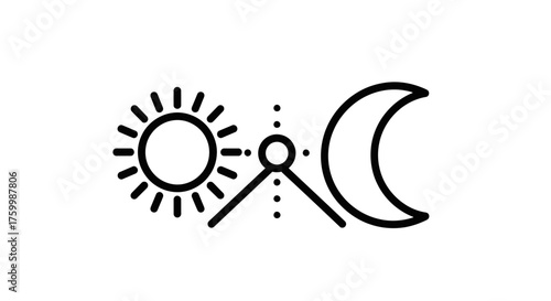 Celestial Harmony: A Graphic Representation of Day, Night, and a Scenic Mountainous Landscape