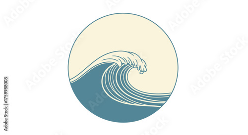 Circular Wave Illustration with a Tranquil Scene on a Black Solid Background