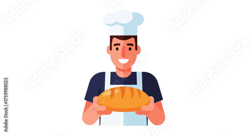 Cheerful Baker Displaying Freshly Baked Loaf Of Bread For Culinary Delight and Presentation