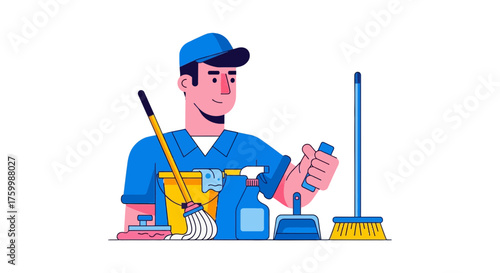 Cleanliness Professional Holding Cleaning Supplies Ready To Offer Services Professionally