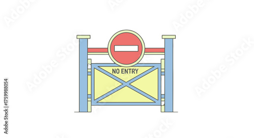 Closed Gate Sign Illustration of Access Restriction In Color Against A Black Setting