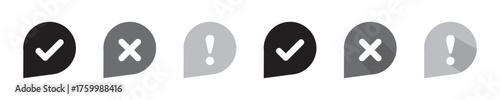 Right or wrong icons. Green tick and red cross checkmarks in circle flat icons. Yes or no symbol, approved or rejected icon for user interface.